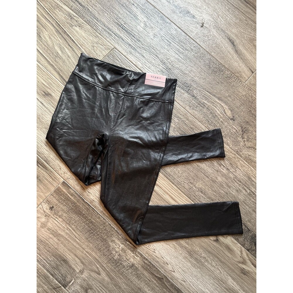 Serra Leggings Womens Large Black Faux Leather Skinny Tummy Control NWT #142